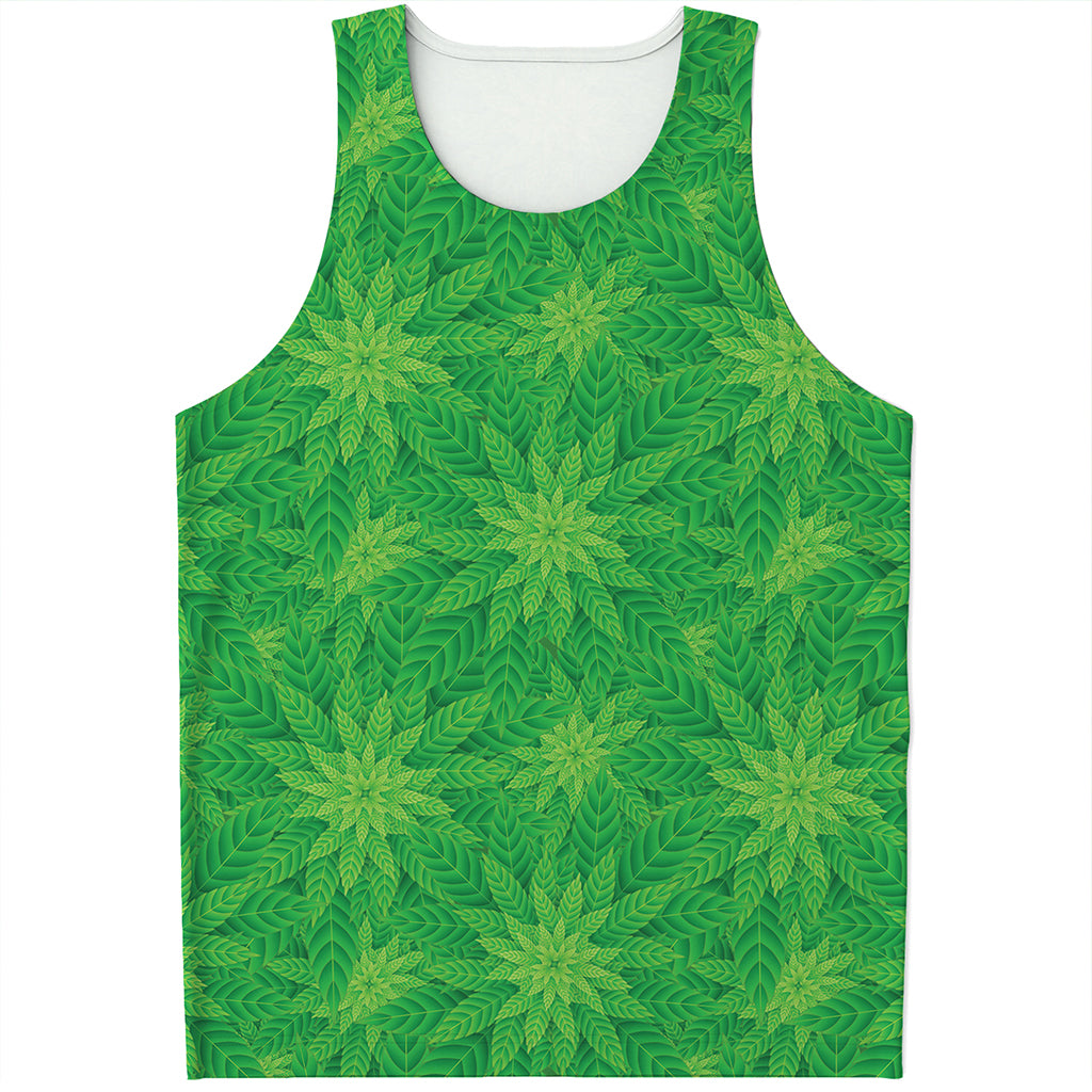 Green Cannabis Leaf Pattern Print Men's Tank Top