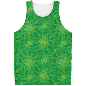 Green Cannabis Leaf Pattern Print Men's Tank Top