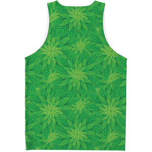 Green Cannabis Leaf Pattern Print Men's Tank Top