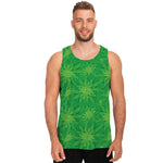 Green Cannabis Leaf Pattern Print Men's Tank Top