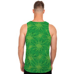 Green Cannabis Leaf Pattern Print Men's Tank Top