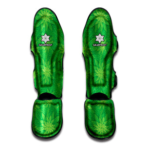 Green Cannabis Leaf Pattern Print Muay Thai Shin Guard