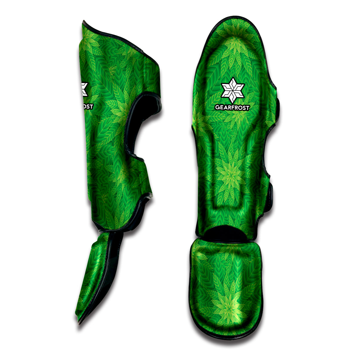 Green Cannabis Leaf Pattern Print Muay Thai Shin Guard