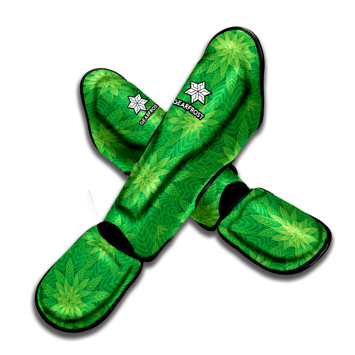 Green Cannabis Leaf Pattern Print Muay Thai Shin Guard