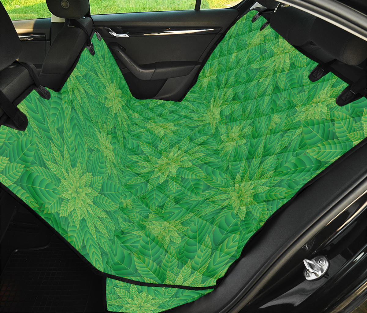 Green Cannabis Leaf Pattern Print Pet Car Back Seat Cover