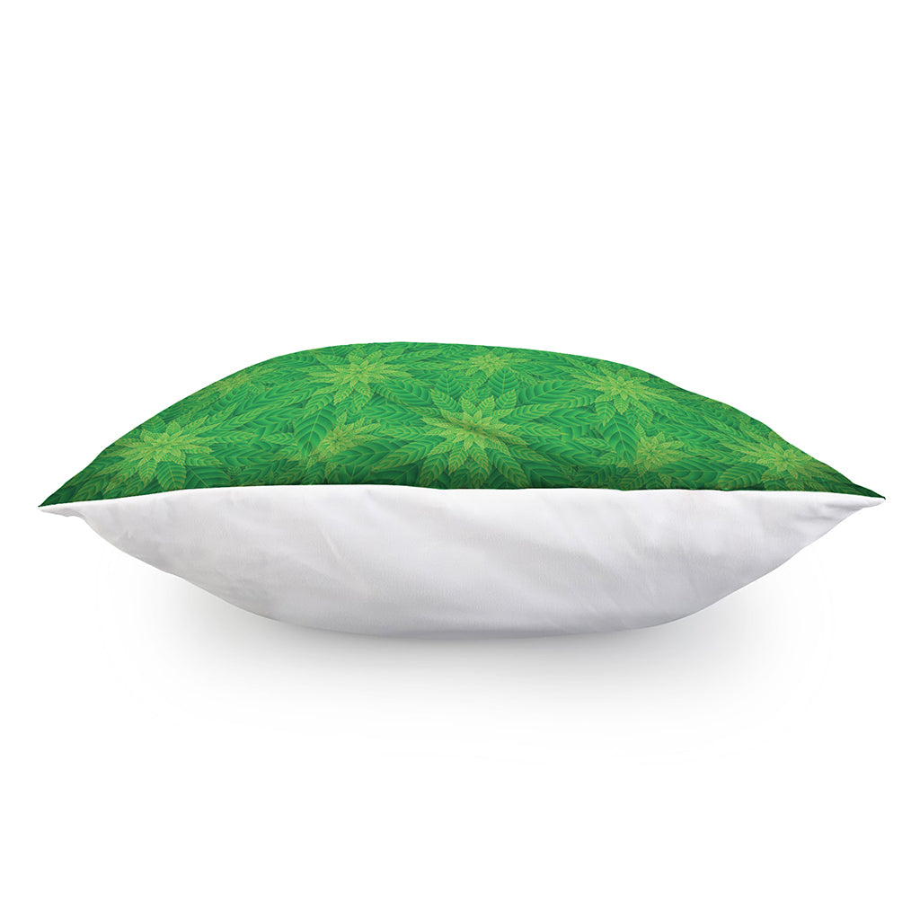 Green Cannabis Leaf Pattern Print Pillow Cover