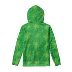 Green Cannabis Leaf Pattern Print Pullover Hoodie