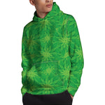 Green Cannabis Leaf Pattern Print Pullover Hoodie