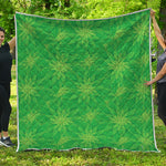 Green Cannabis Leaf Pattern Print Quilt