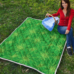 Green Cannabis Leaf Pattern Print Quilt