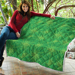 Green Cannabis Leaf Pattern Print Quilt