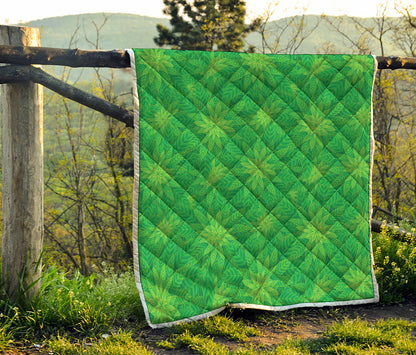 Green Cannabis Leaf Pattern Print Quilt