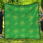 Green Cannabis Leaf Pattern Print Quilt