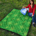 Green Cannabis Leaf Pattern Print Quilt