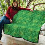 Green Cannabis Leaf Pattern Print Quilt