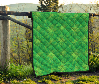 Green Cannabis Leaf Pattern Print Quilt