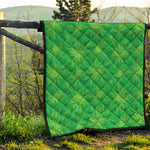 Green Cannabis Leaf Pattern Print Quilt