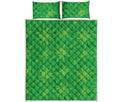 Green Cannabis Leaf Pattern Print Quilt Bed Set