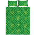 Green Cannabis Leaf Pattern Print Quilt Bed Set