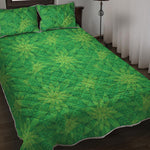 Green Cannabis Leaf Pattern Print Quilt Bed Set