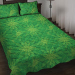 Green Cannabis Leaf Pattern Print Quilt Bed Set