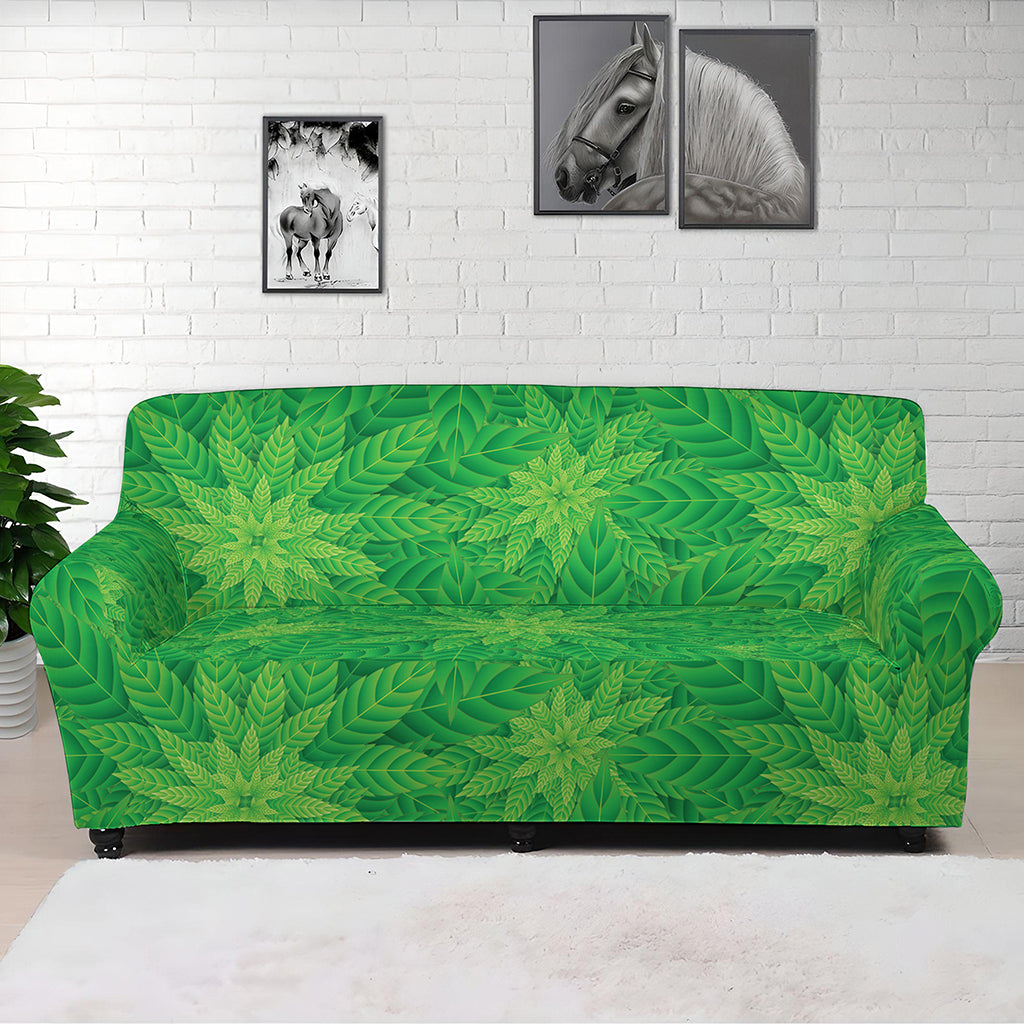 Green Cannabis Leaf Pattern Print Sofa Cover
