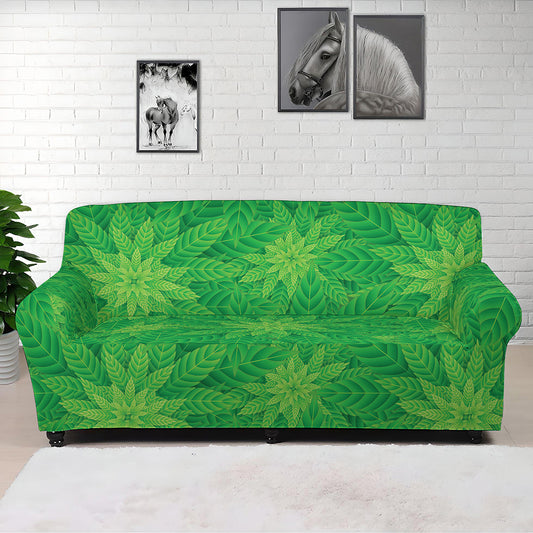 Green Cannabis Leaf Pattern Print Sofa Cover