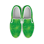 Green Cannabis Leaf Pattern Print White Slip On Shoes