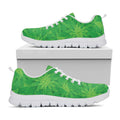 Green Cannabis Leaf Pattern Print White Running Shoes