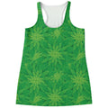 Green Cannabis Leaf Pattern Print Women's Racerback Tank Top