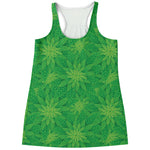 Green Cannabis Leaf Pattern Print Women's Racerback Tank Top