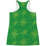 Green Cannabis Leaf Pattern Print Women's Racerback Tank Top