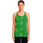Green Cannabis Leaf Pattern Print Women's Racerback Tank Top