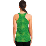 Green Cannabis Leaf Pattern Print Women's Racerback Tank Top