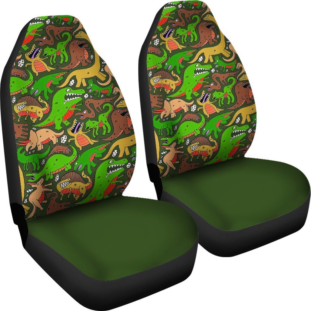 Green Cartoon Dinosaur Universal Fit Car Seat Covers GearFrost