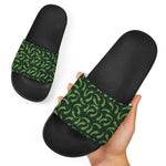Green Chili Peppers Pattern Print Black Slide Sandals
