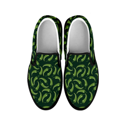 Green Chili Peppers Pattern Print Black Slip On Shoes