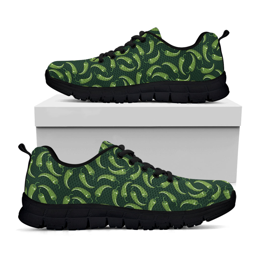 Green Chili Peppers Pattern Print Black Sneakers