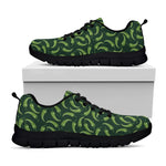 Green Chili Peppers Pattern Print Black Sneakers