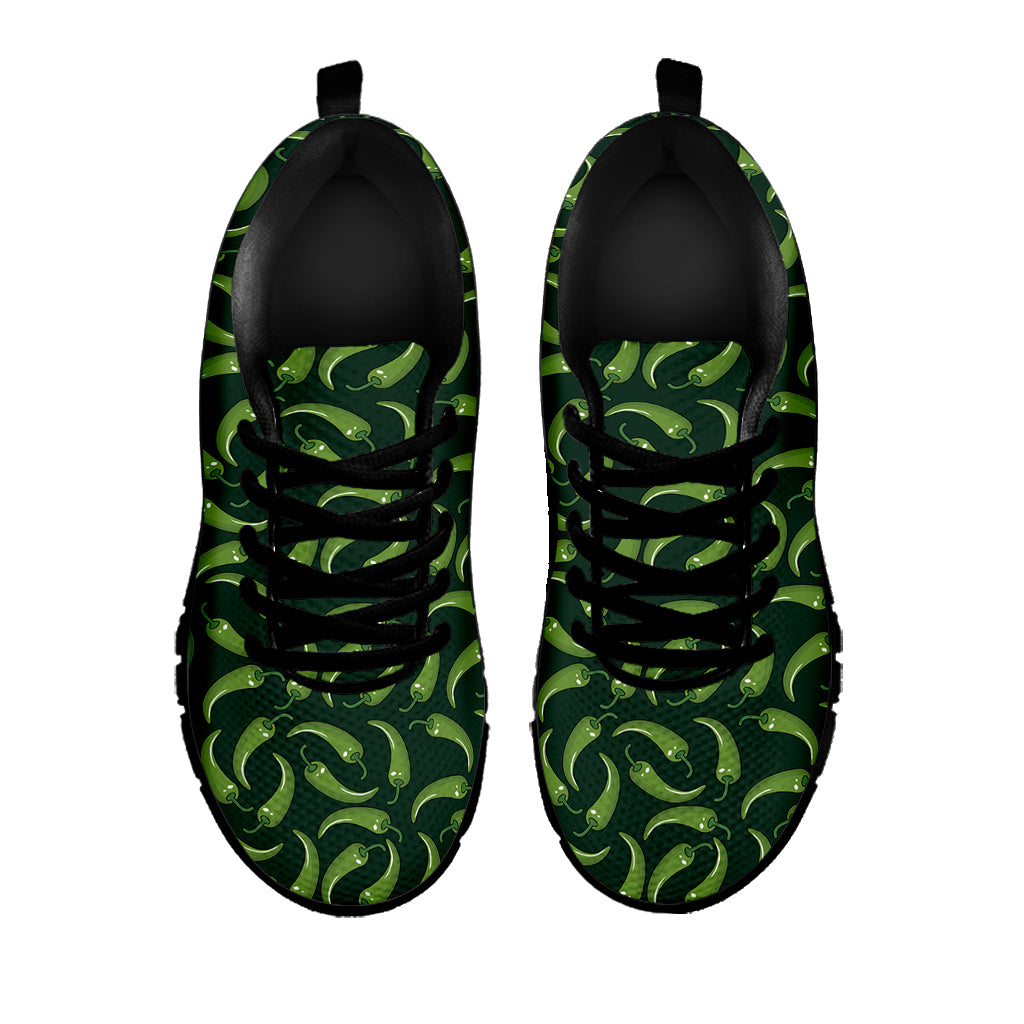 Green Chili Peppers Pattern Print Black Sneakers