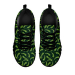 Green Chili Peppers Pattern Print Black Sneakers