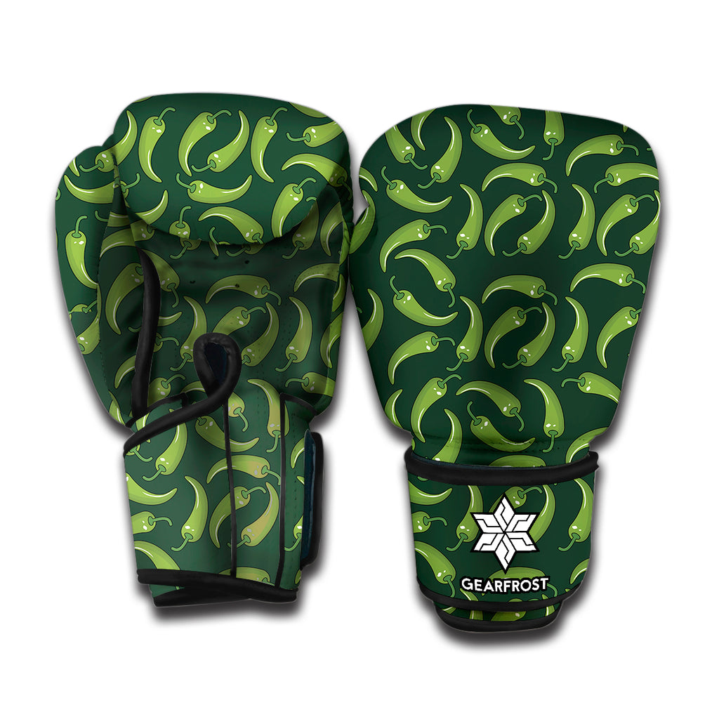 Green Chili Peppers Pattern Print Boxing Gloves
