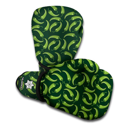 Green Chili Peppers Pattern Print Boxing Gloves