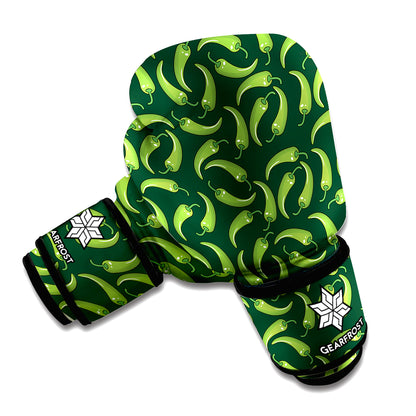 Green Chili Peppers Pattern Print Boxing Gloves