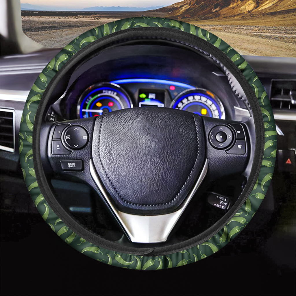 Green Chili Peppers Pattern Print Car Steering Wheel Cover