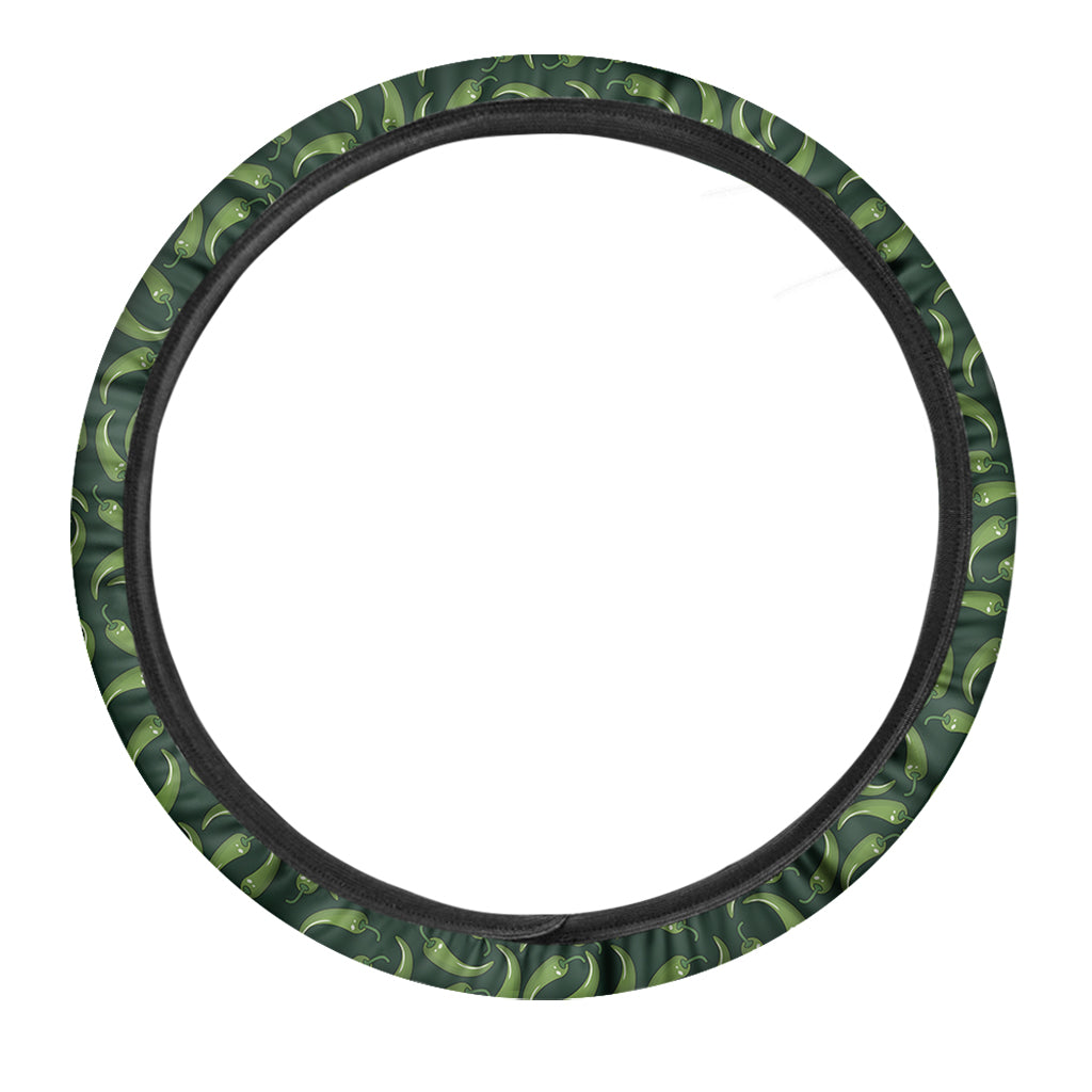 Green Chili Peppers Pattern Print Car Steering Wheel Cover