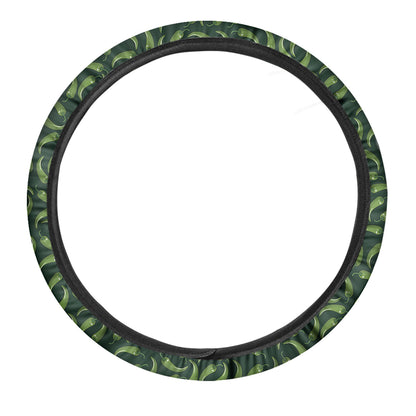 Green Chili Peppers Pattern Print Car Steering Wheel Cover