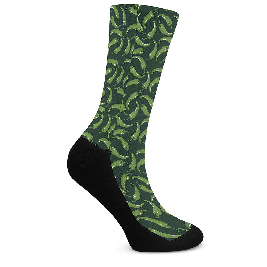 Green Chili Peppers Pattern Print Crew Socks