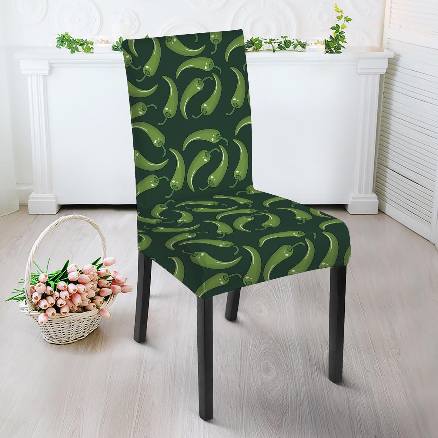 Green Chili Peppers Pattern Print Dining Chair Slipcover