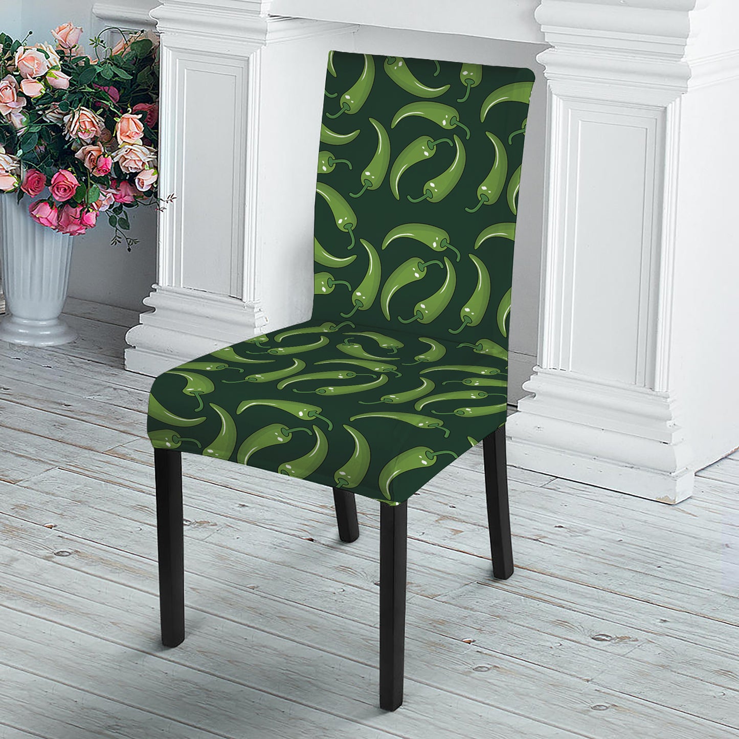 Green Chili Peppers Pattern Print Dining Chair Slipcover